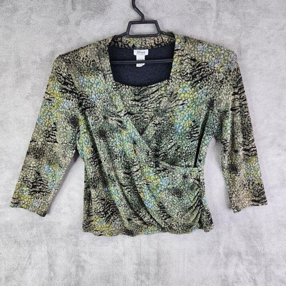 Womens GRAFF by UM Company Blouse Detailed Shirt 3/4 sleeve surplice Size M